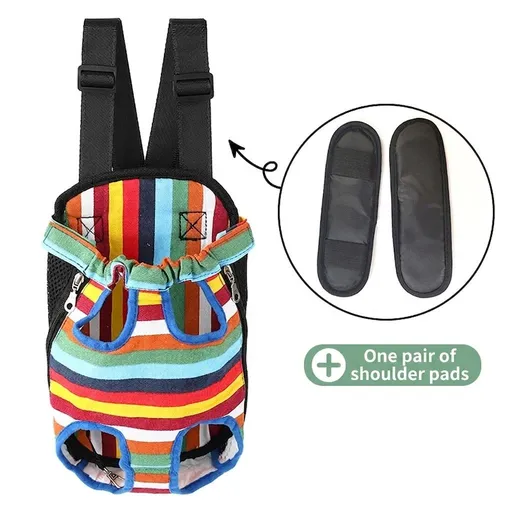 Portable Pet Front Chest Backpack for Small Dogs and Cats – Hands-Free Travel Carrier with Adjustable Straps, Breathable Mesh, and Padded Shoulder Pads for Comfortable Outdoor Adventures (L, Colorful)