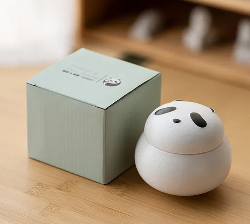 Artisanal Animal-Shaped Ceramic Tea Storage Jar with Gift Box - 140ml Capacity, Textured Finish(white)