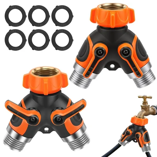 2Pcs 2 Ways Garden Hose Splitter with Enduring Zinc Alloy Universal Thread Design Water Hose Y Splitter for Outdoor Faucet