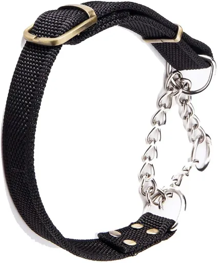 Stainless Steel Nylon Chain Martingale Collar Comfort Heavy Duty Large Dog Collar Escape Perfect for Training Walking Running and High Activities 250lb Pull Proved (Large, Black)