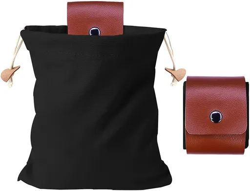 2Pieces Foraging Bag Men Drawstring Pouch Practical Collapsable Foraging Pouch Waterproof PU Leather Belt Pouch for Hunting