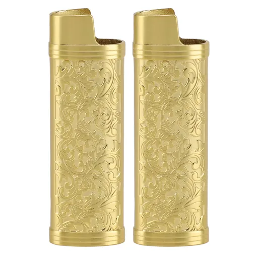 Lighter Case Cover Vintage Style Floral Stamped Zinc Alloy Shell Protection Gold 2PCS