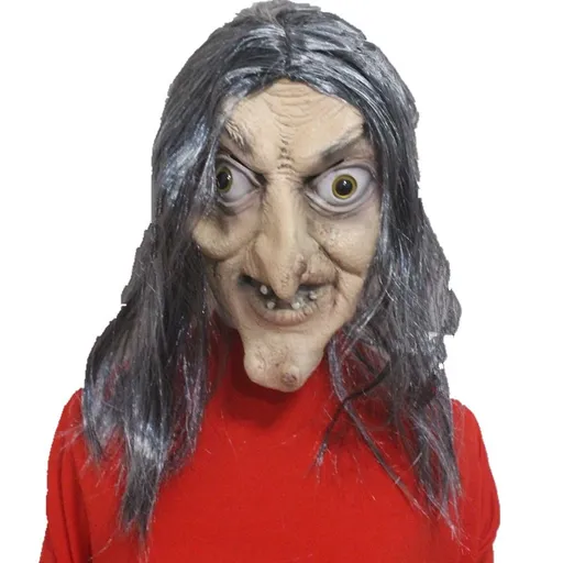 Witch Mask Horror Witch Mask with Hair Scary Latex Cosplay Costume Party Prop
