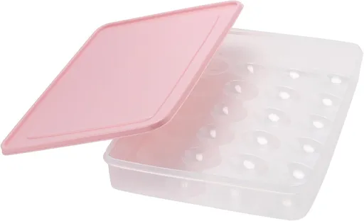 1 Piece Stackable Devilled Egg Carrier with Lid, Portable Plastic Fridge Storage Tray Holds 24 Eggs for Parties, 30 x 25 x 5.7 cm, Pink