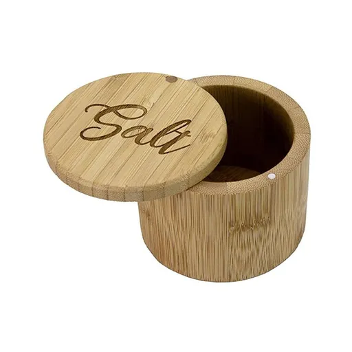 Totally Bamboo Salt Cellar Bamboo Storage Box with Magnetic Swivel Lid, 6 Ounce Capacity, Salt Engraved on Lid