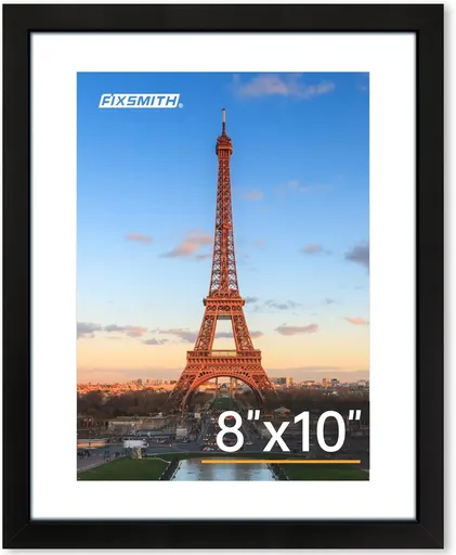 8x10 Picture Frame 1 Pack, Photo Frame with HD Plexiglass, Display Pictures 5x7 with Mat or 8x10 Without Mat, Picture Frames Collage for Tabletop or Wall Display, Black