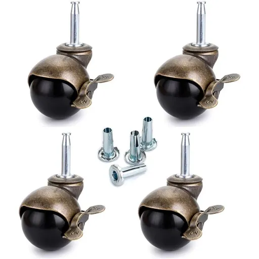 4 Pcs Bronze Ball Furniture Casters with Sockets and Brake, 1.5 inch