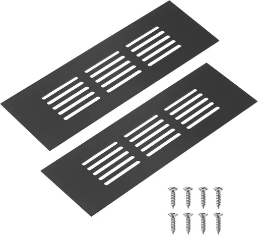 Air Grilles - 2 Pieces - Skirting Board Ventilation Grille - Aluminum Alloy - With Screws - Ventilation Covers - Heat Dissipation - Ventilation Holes - Ventilation Hood - Suitable for Kitchen, Bathroom, Wardrobe, Cabinet, Shoe Cabinet - 150*50mm - Bl