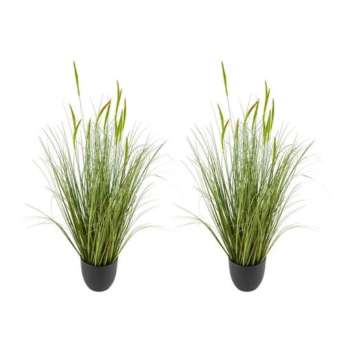 Artificial Grass Plant, 2 Pack 889mm Cattail Grass in Pot, Premium PVC Faux Fake Greenery Shrubs Plant for Indoor Outdoor House Home Garden Office Room Décor, Housewarming, Green
