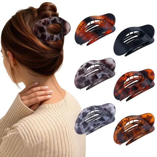 lat Hair Clips or Women 4.33" Lay lat Claw Clip or Hair 6Pcs Round Large Hair Claw Clips (Glossy - Leopard Series)