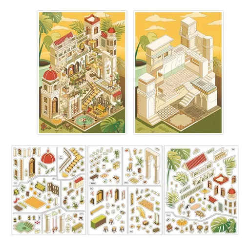 Cartoon Scenery Sticker Miniature Scene PET Sticker For Scrapbooking Notebook Journal Memory Book Laptop Embellishment