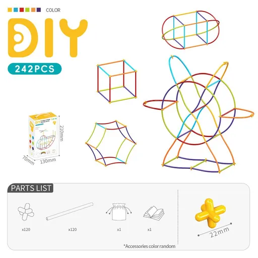 DIY Flexible Straw Building Blocks for Kids Ages 3-6, Creative Educational Construction Toy Set with Bendable Straws and Connectors, 112/242/723 Pieces for 3D Geometry and Imaginative Play (242PCS)