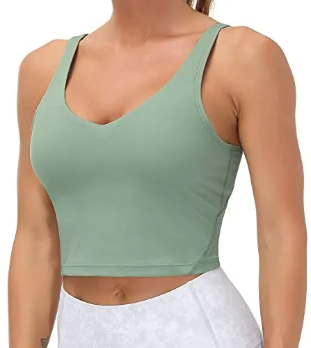 Women's Crop Tank Sports Bra for Yoga, Running, Gym Workouts & Low-Impact Activities, L (Jade)