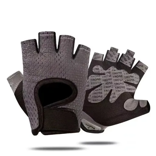 Grey Half Finger Fitness Gloves - Anti-Slip Breathable Gym Training Gloves for Weightlifting Cycling(Size:S)