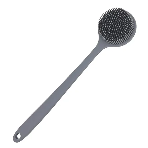 Silicone Back Scrubber for Shower Bath Body Brush with Long Handle (Gray)silicone shower brush is easy to clean by hand washing.