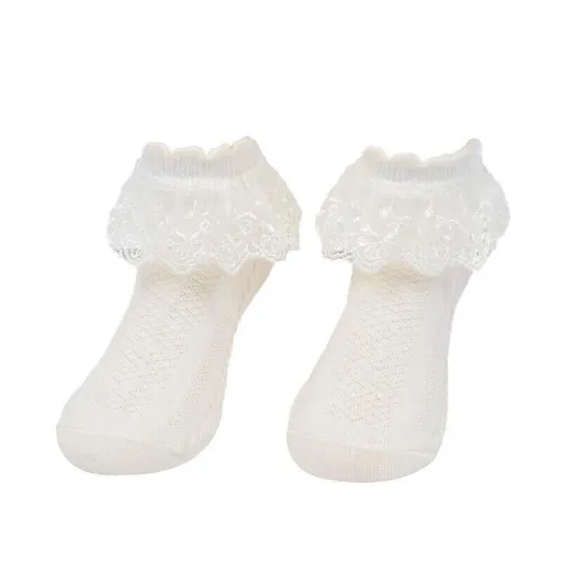 Lace Ruffle Frilly Short Socks for Girls Ankle Length S Size Fits 1-3 Years - Yellow