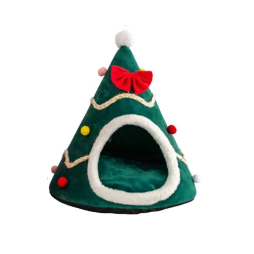 Christmas Tree Dog House, Cozy Dog Cave Pet Sleeping Bed Puppy Tent with Removable Cushion, Pets Bed for Medium Dogs Cats Xmas Decoration, (Green, M Size 17.71in)