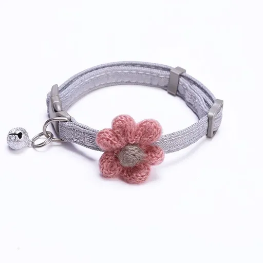 Zichen Plaid Bow Cat Collar with Bell Polyester Gray wool flower M(1.5 check bow single collar)