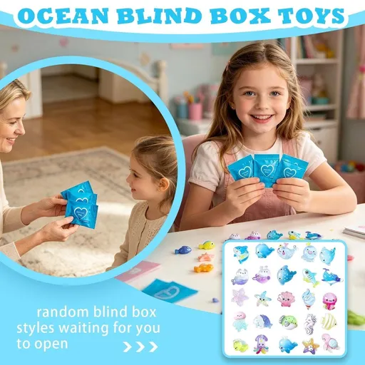 100pcs Ocean Animal Miniature Resin Ornaments Blind Bag Mystery Unboxing, 0.79 Inch Hand-Painted Sea Creatures for Classroom Reward Prize Box, Aquarium and Terrarium Decor