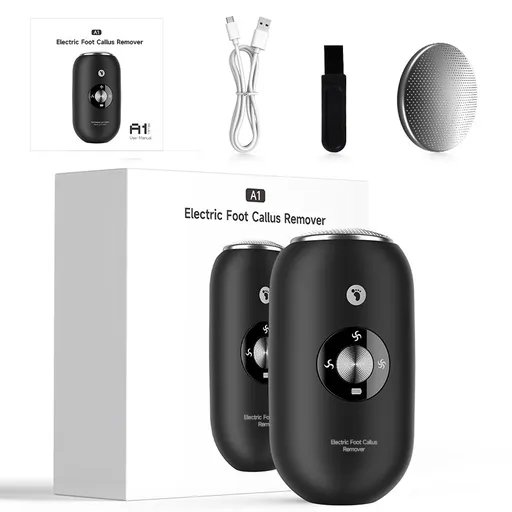 Black A1 Compact Electric Foot Dead Skin and Callus Remover - IPX6 Pedicure Tool with 3-Speed Mode & Dual 360°Rotating Stainless Steel Heads