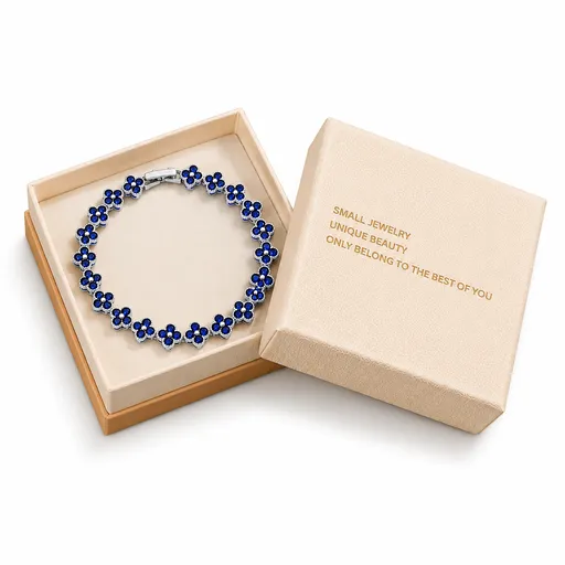 Silver and Blue Four-Leaf Clover Zircon Bracelet - Gold-Tone Alloy Lucky Charm Wristband with Full Crystal Pave, 22cm Elegant Fashion Jewellery for Women