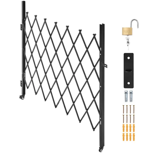 Single Folding Security Gate, Lockable Scissor Gate with 360 degree Swivel Casters, Outdoor Barricade Steel Retractable Gates, for Entry Security, Garage, Warehouse & Pool, 1800 x 1610 mm (W x H)
