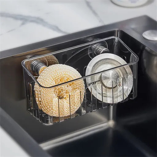 Stainless Steel Sponge Holder with Suction Cups, Removable Sink Caddy for Dishcloths, 8.7 x 19 cm, Clear Type 2