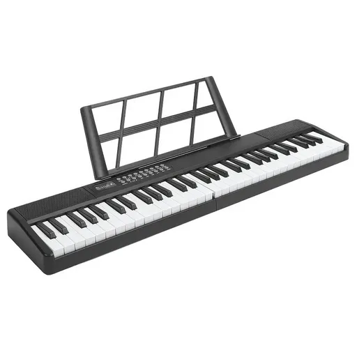 61-Key Black Electronic Digital Piano Keyboard with Built-In Speaker and Microphone