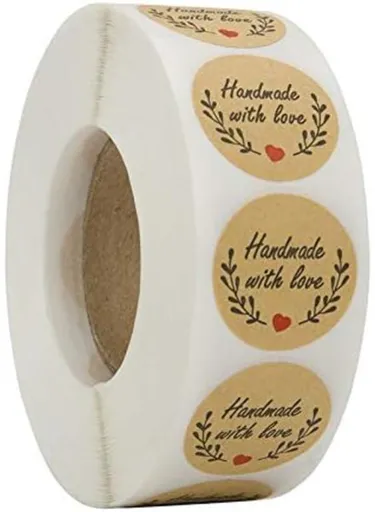 Sticker Labels - 500 sheets/roll - Round handmade heart-shaped kraft paper labels - Self-adhesive baking labels - Decorative labels - Sealing stickers - Gift stickers