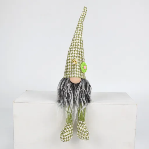 2 Pcs Charming Green Houndstooth Gnome - Plush Faceless Gonk with Long Dangle Legs - Adorable Shelf Sitter Home Decor Accent