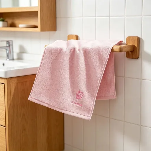 Soft Cotton Face Towel with Milk Tea Embroidery, Absorbent Quick-Drying Hand Towel for Bathroom, Home, Gym & Daily Use, Cute Washcloth, Pink
