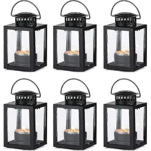 Black Candle Lanterns 6-Pack Vintage Style Indoor Outdoor Hanging Garden Lanterns for Tealights