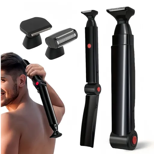Electric Back Shaver Body Hair Trimmer 180° Foldable Long Handle Black