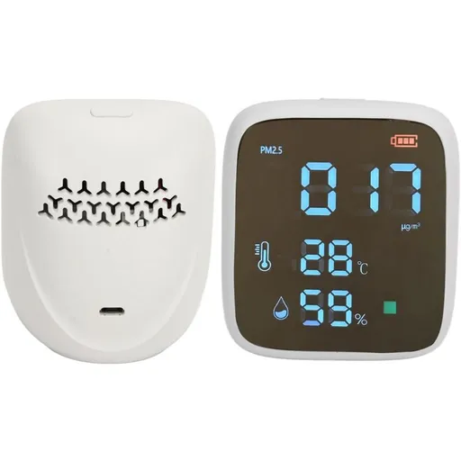 Indoor PM2.5 Air Quality Monitor, Mini Portable Smart Sensor, Temperature and Humidity Tester with Built-in Alarm