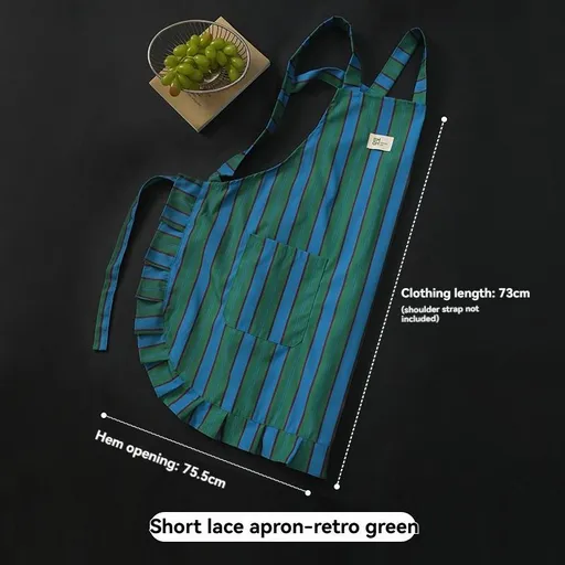 vertical striped apron, lace apron, apron with pocket, H-shaped apron, adjustable waist apron, kitchen apron, barbecue apron, gardening apron, Australian home apron - Vintage green - Size M