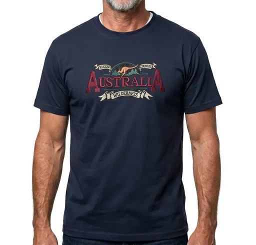 Mens Australia Wilderness T Shirt Souvenir Tee Top 100% Cotton - Navy Blue