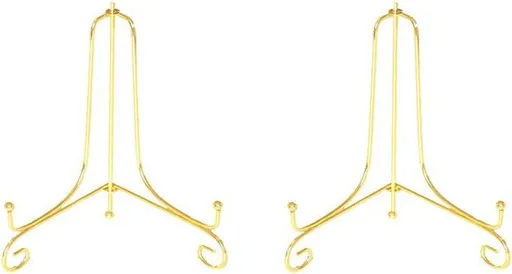 Plate Stands for Display 4 Inch - Decorative Plate Holder - Gold Metal Picture Stand for Table - Small Easels for Display Card, Photo, Mini Sign, and PSA Slab - Ideal for Party and Wedding - 2 Pack