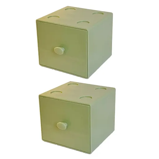 Storage Box 2PCS Desktop Square Stackable Drawers Organizer for Office Home - Green