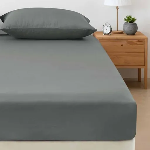 400TC Bamboo Cotton Fitted Sheet with Pillowcase Set Long Single Size 40cm Wall Grey