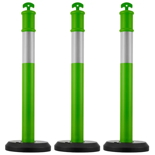 3 Pack Traffic Delineator Posts, 1140 mm Traffic Safety Cones with Fillable Base and Reflective Strips, Heavy Duty Delineator Posts for Construction Site, Parking Lot, Crowd Control, Green