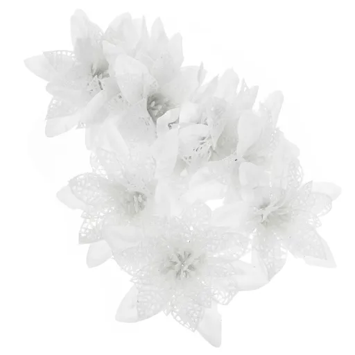 12pcs Glitter Faux Poinsettia Stems Christmas Floral Decorations for Holiday Home, Party, and Seasonal Festive Decor
