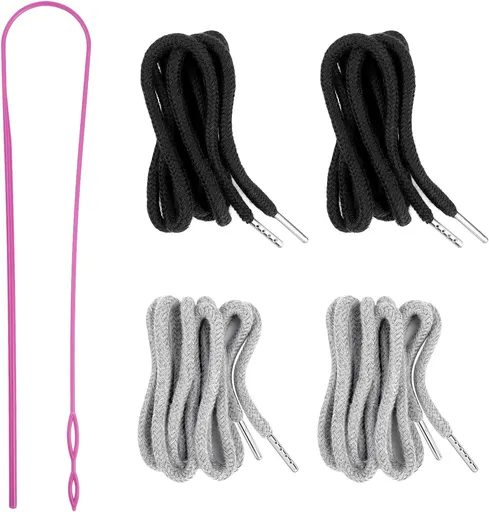 4Pcs Drawstring Cords with 1 Threader Tool, 51 Inch Replacement Drawstring for Sweatpants Jackets Swim Trunks Pants Shorts Hoodies (2 Black, 2 Gray, 51 inches)