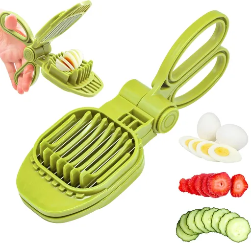 Fruit Slicer, Strawberry, Banana, Kiwi Cutter, Egg Slicer for Hard Boiled Eggs, for Soft Fruit Sausages, Cucumbers, Mushroom Cutter, Rapid & Safe Slicing Kitchen Gadgets (Green)