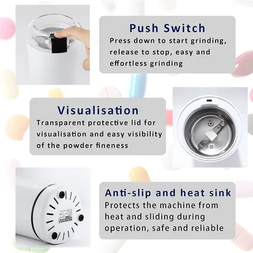 Multifunctional Electric Pill Crusher Grinder- Grind The Coffee Beans Tablets of Different Sizes into Fine Powder(White)