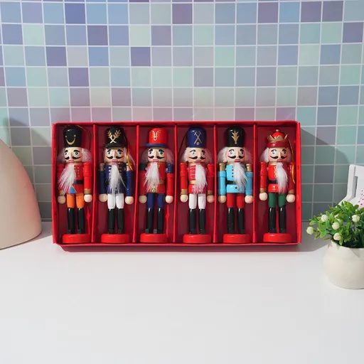 6-Pack 12cm Wooden Christmas Nutcracker Soldier Ornaments | Colorful Military Uniform Designs, Hang or Stand, Perfect for Festive Décor