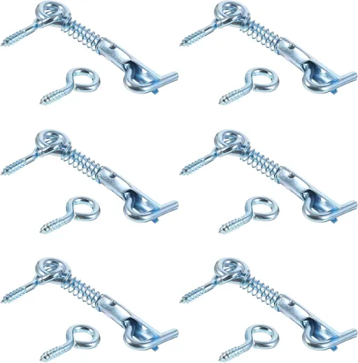 6 Pack Safety Hook and Eye Latch, 2 Inch Stainless Steel Spring Lock Gate Latch, Heavy Duty Rustproof Wire Gate Hook for Farm, Barn, Bathroom Doors, Family Security, Durable Outdoor Indoor Use