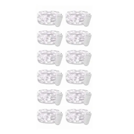 12PCS 0.03W Button String Lights Cold White Light 20 LED 3V Flexible IP65 Waterproof for Wedding Party Bedroom