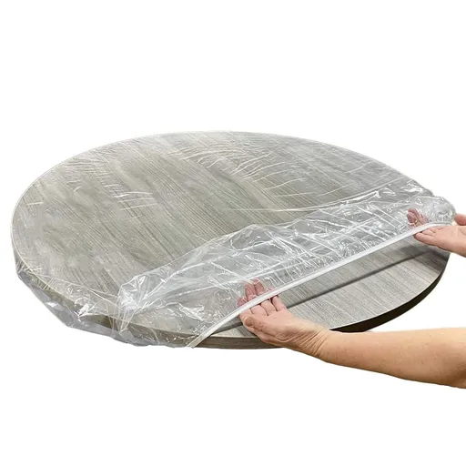 Clear Vinyl Round Fitted Tablecloth Waterproof Elasticized Table Cloth Plastic Table Cover Protector (45 to 54 Round Table)