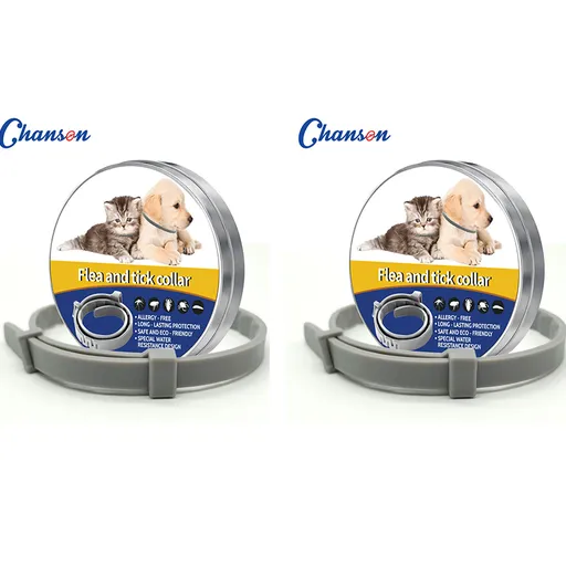 2-piece Grey 62cm Adjustable Flea and Tick Collar for Dogs and Cats - 8 Month Protection, Waterproof TPR Design with Safety Release - Repels Fleas, Ticks, and Mosquitoes for Small to Large Pets