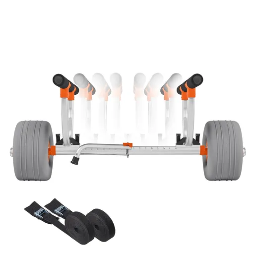 Kayak Cart, 158.8 kg Load Capacity, Kayak Trolley with 30.5 cm Inflatable PU Tires & 2 Straps, Assembles & Disassembles Within Seconds, Paddle Board Trolley for Carrying Kayaks and Canoes
